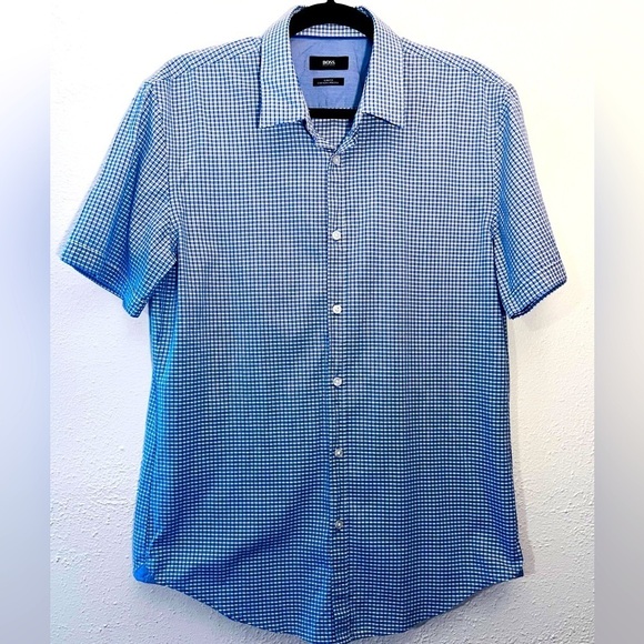 Hugo Boss Other - HUGO BOSS Regular Blue Check Shirt Casual Formal Men Size L Preppy